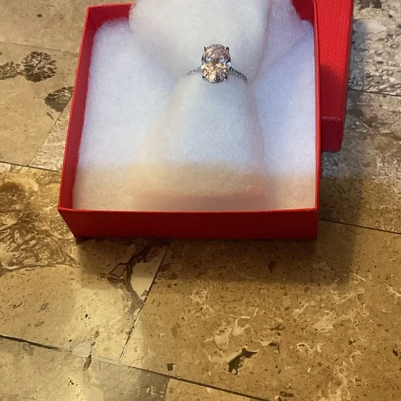 Oval Pink Crystal Solitaire Ring with Pavé Band - Picture 2 of 4
